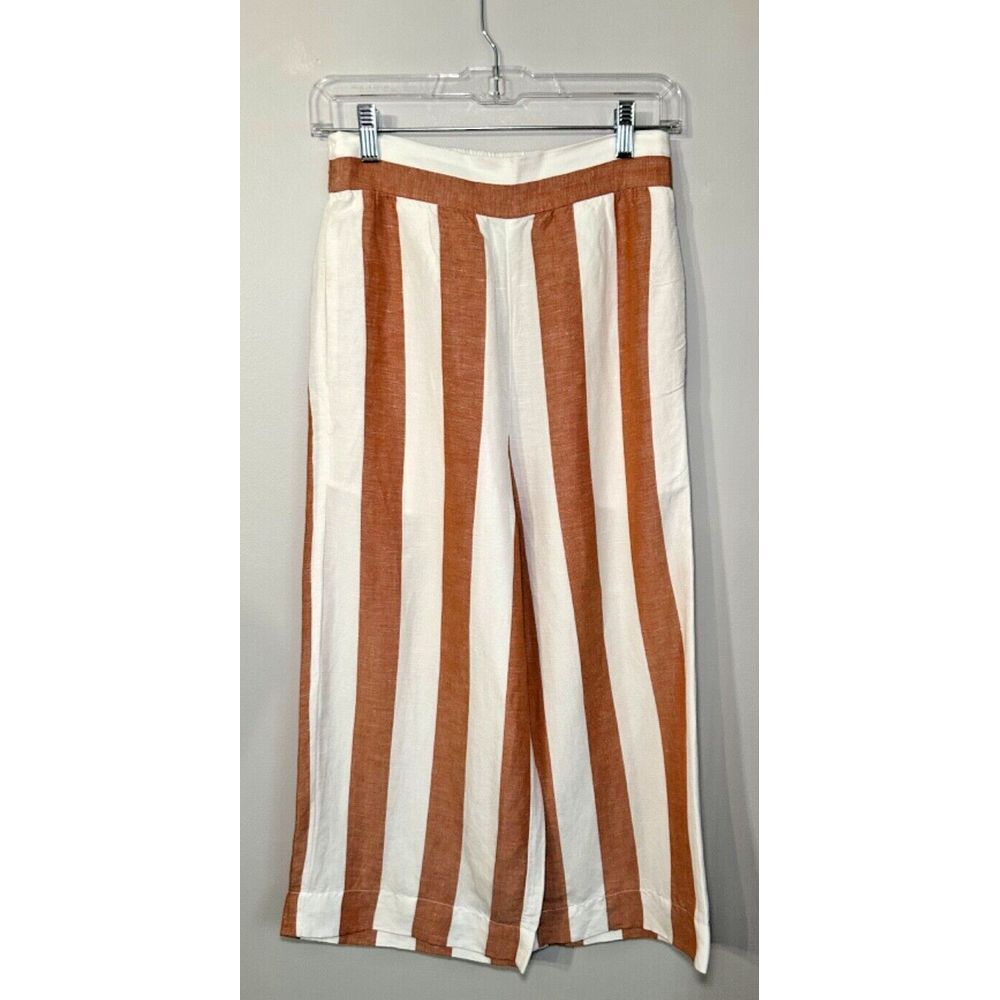 Madewell Womens Huston Pull On Wide‎ Leg Crop Pants Sz XS Linen Blend